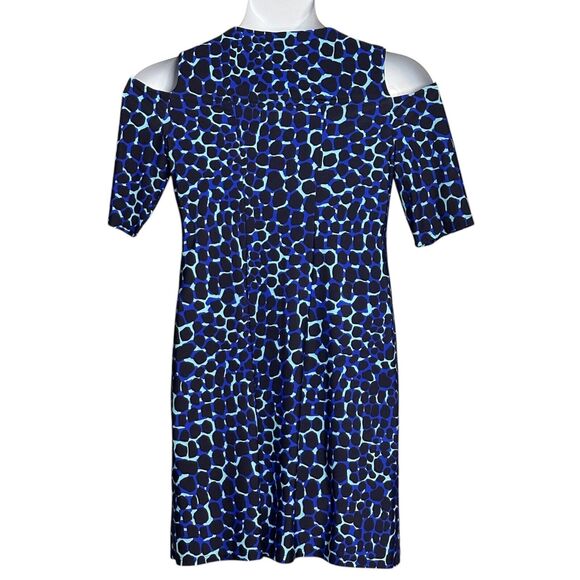 Jude Connally Knee Length Dress Cold Shoulder Nylon Blue Animal Print Sz Medium - Picture 7 of 8